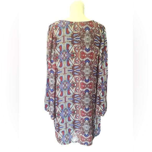 Fire Los Angeles Red and Blue Patterned Long Sleeve Dress Midi XL - Picture 6 of 12